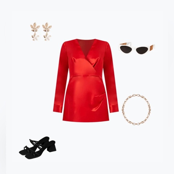 NWT Satin Surplice Tulip-Hem Mini Dress - Picture 13 of 14